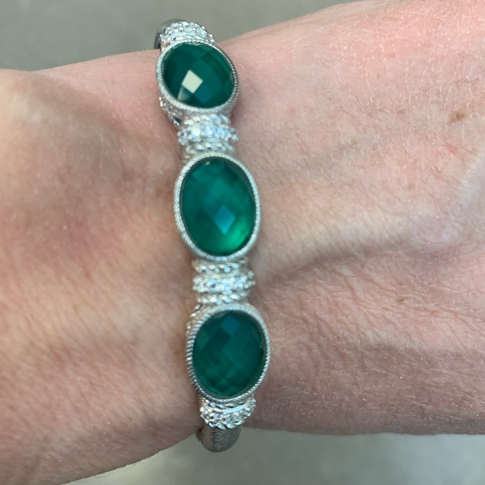 Judith Ripka green chalcedony and SS, CZ bracelet - size 7 1/4 inch